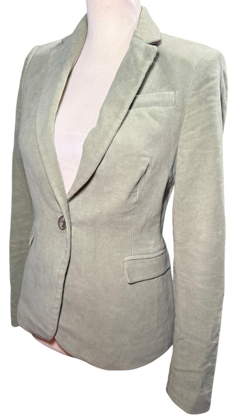 Zara Basic Sage Green Blazer, Elbow Patches, Preppy Equestrian, Women's Small
